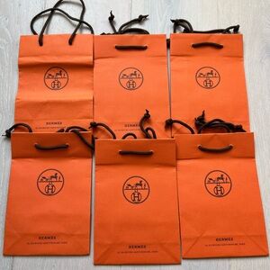 6 Authentic Hermes Store Gift Bags (Small) and 6 Receipt Holders